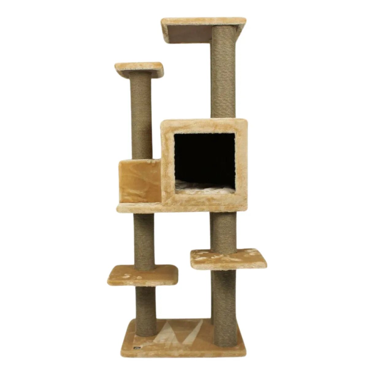 SHAW Zurih ansamblu de joacă pisici 7 etaje 1 căsuța MDF și pluș elemente de zgâriat bej 55x80x150cm