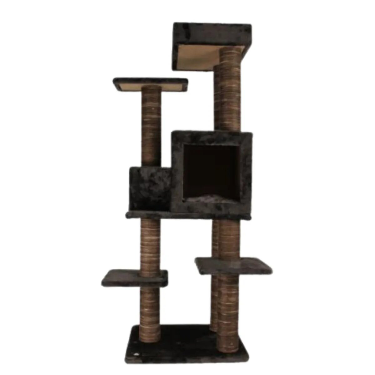 SHAW Zurih ansamblu de joacă pisici 7 etaje 1 căsuța MDF și pluș elemente de zgâriat elemente atârnate maro 55x80x150cm