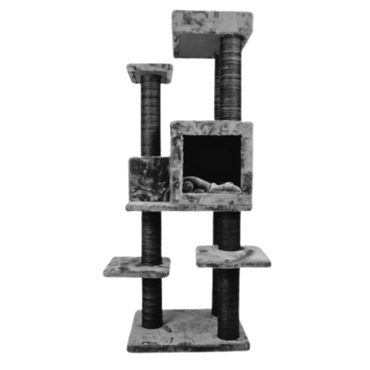 SHAW Zurih ansamblu de joacă pisici 7 etaje 1 căsuța MDF și pluș elemente de zgâriat gri 55x80x150cm