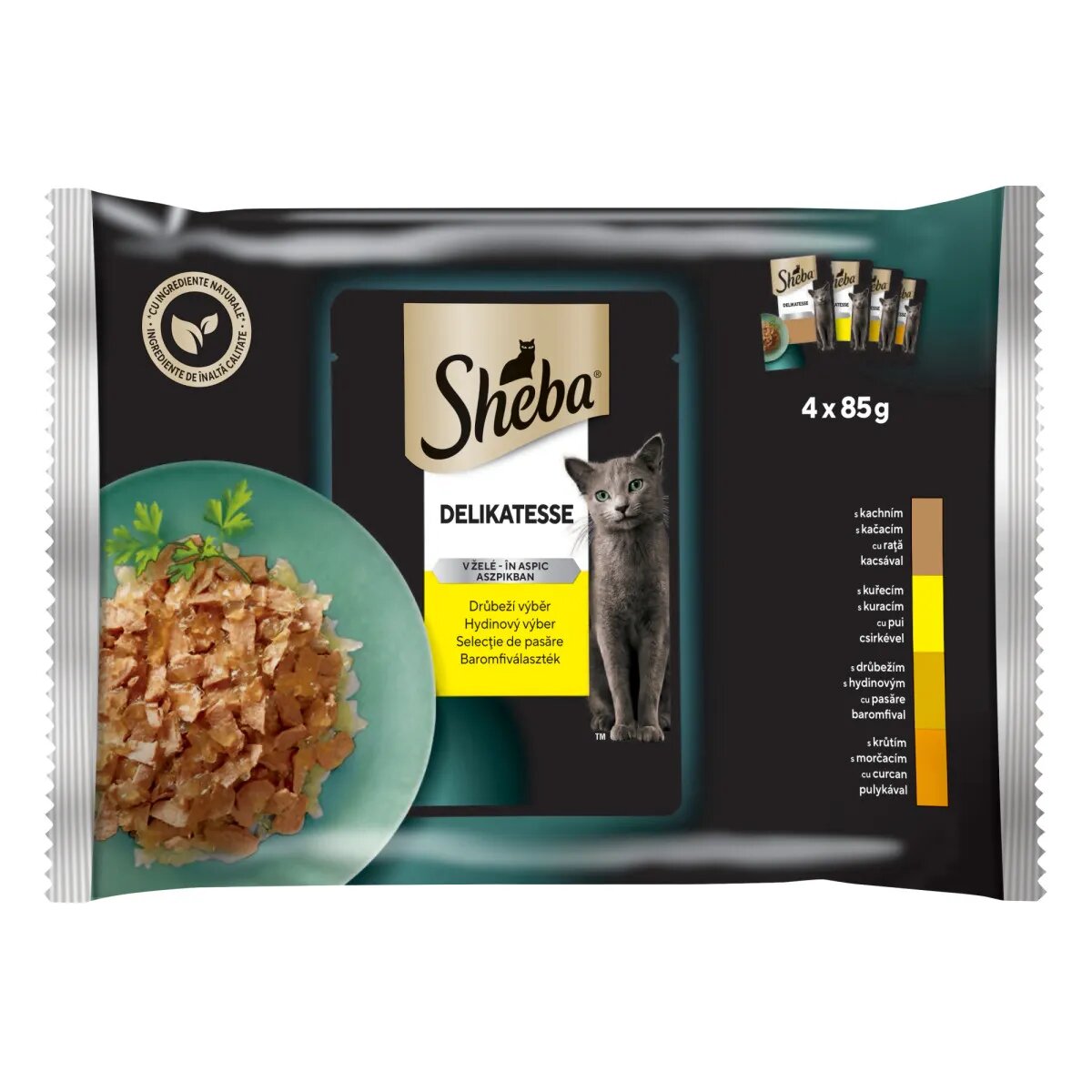 SHEBA Delicatese Selectie Pasăre plic hrană umedă pisici (în aspic) multipack 85g x 4buc