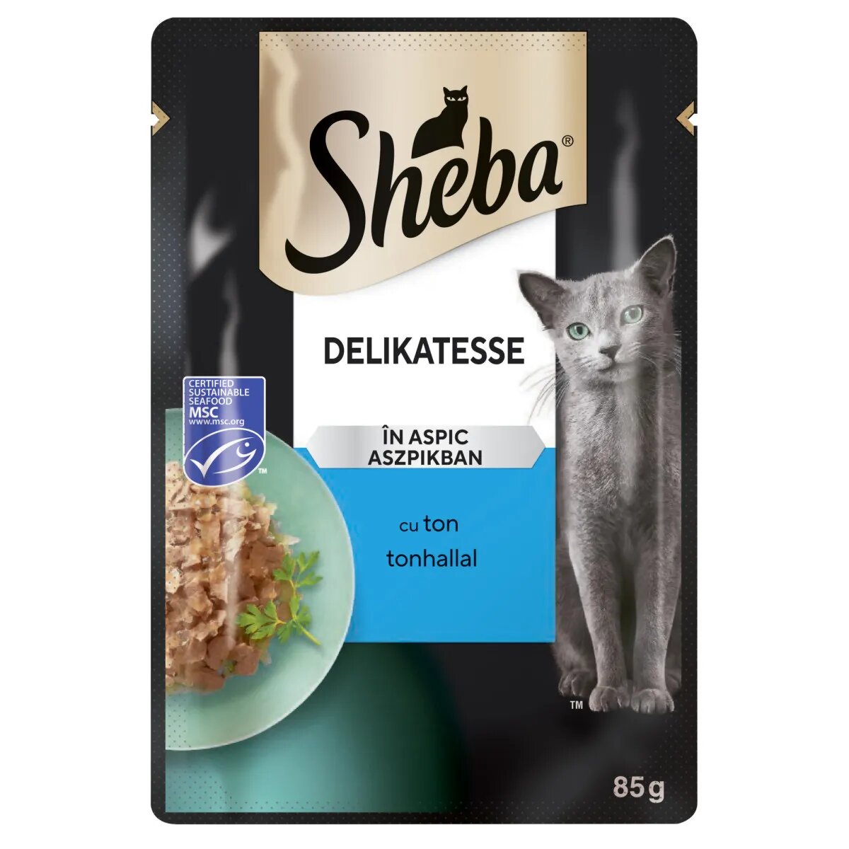 SHEBA Delicatese Ton plic hrană umedă pisici (în aspic) bax 85g x 28buc