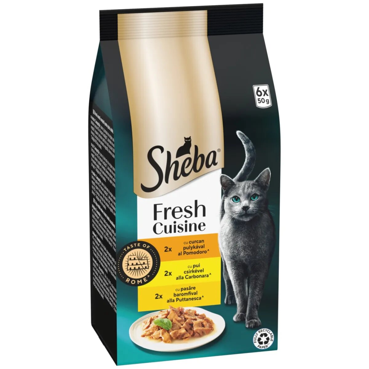 SHEBA Fresh Cuisine Taste of Paris Selectie Mixta cu Curcan Pui și Pasăre plic hrană umedă pisici (în sos) multipack 50g x 6buc