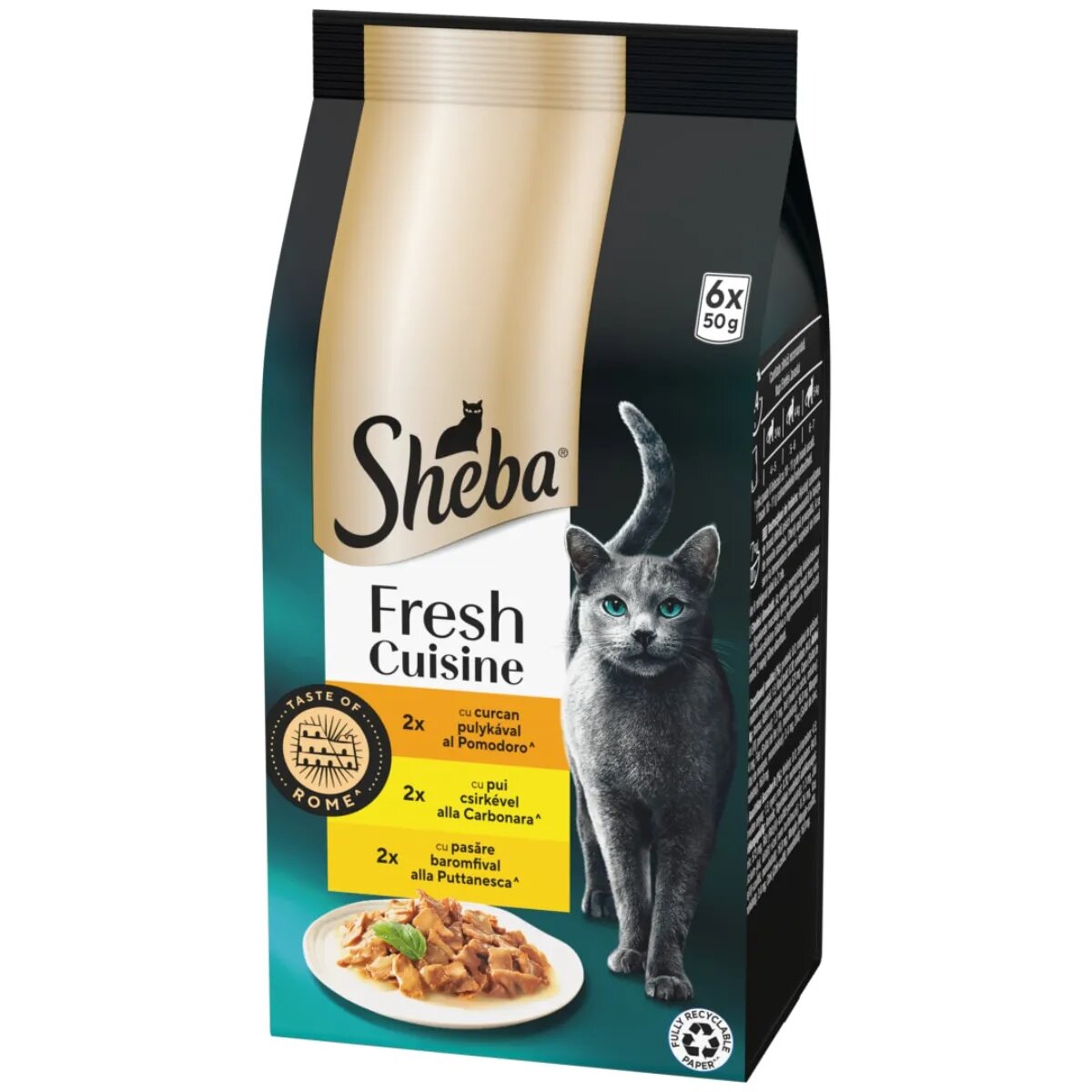 SHEBA Fresh Cuisine Taste of Paris Selectie Mixta cu Curcan Pui și Pasăre plic hrană umedă pisici (în sos) multipack 50g x 6buc