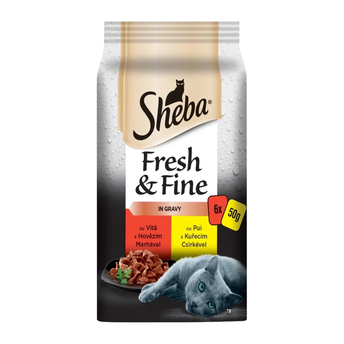 SHEBA Fresh & Fine Selectii Mixte Vită și Pui plic hrană umedă pisici (în sos) multipack 50g x 6buc