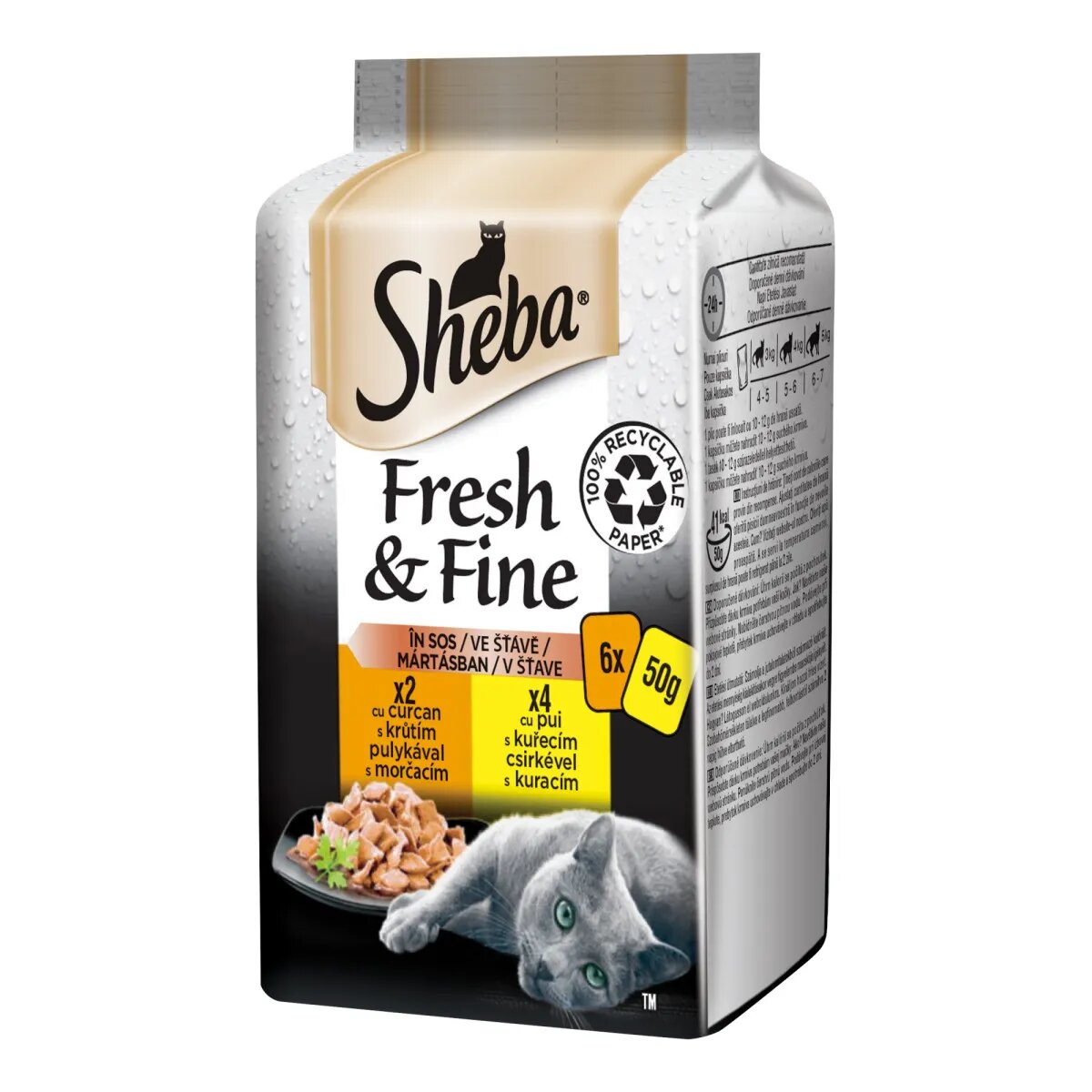 SHEBA Fresh & Fine Selectii Pasăre plic hrană umedă pisici (în sos) multipack 50g x 6buc