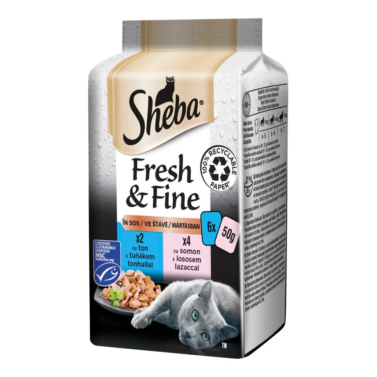 SHEBA Fresh & Fine Selectii Pește plic hrană umedă pisici (în sos) multipack 50g x 6buc