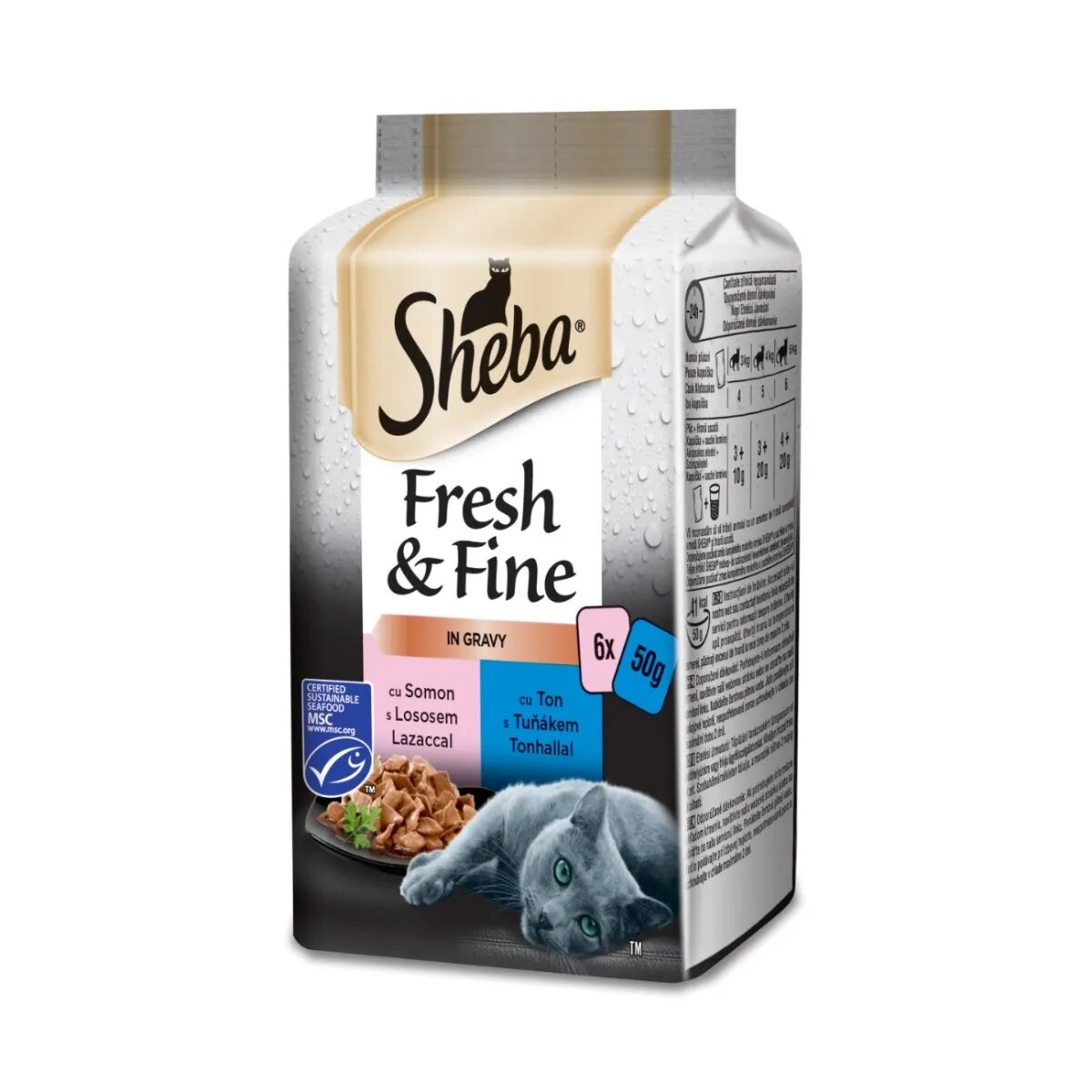 SHEBA Fresh & Fine Selectii Pește plic hrană umedă pisici (în sos) multipack 50g x 6buc