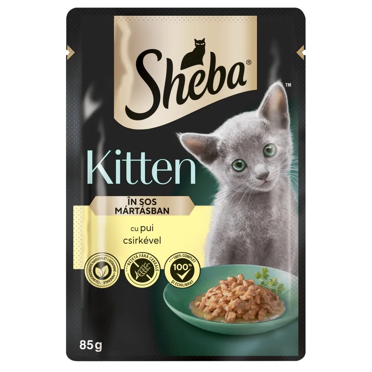 SHEBA Kitten Pui plic hrană umedă pisici junior (în sos) bax 85g x 28buc