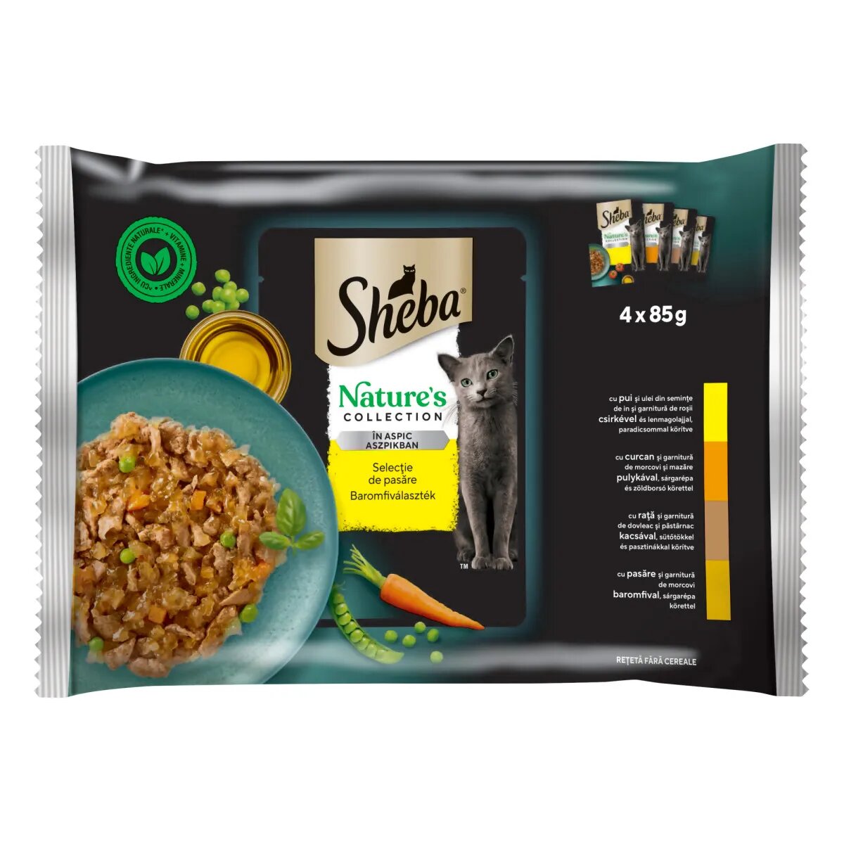SHEBA Nature's Collection Pasăre plic hrană umedă fără cereale pisici (în sos) multipack 85g x 4buc Nature's Collection Pasăre plic hrană umedă fără cereale pisici (în sos) 85g x4buc