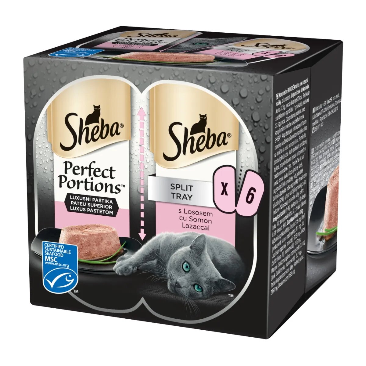 SHEBA Perfect Portions Somon tăviță hrană umedă pisici (pate) multipack 37.5g x 6buc