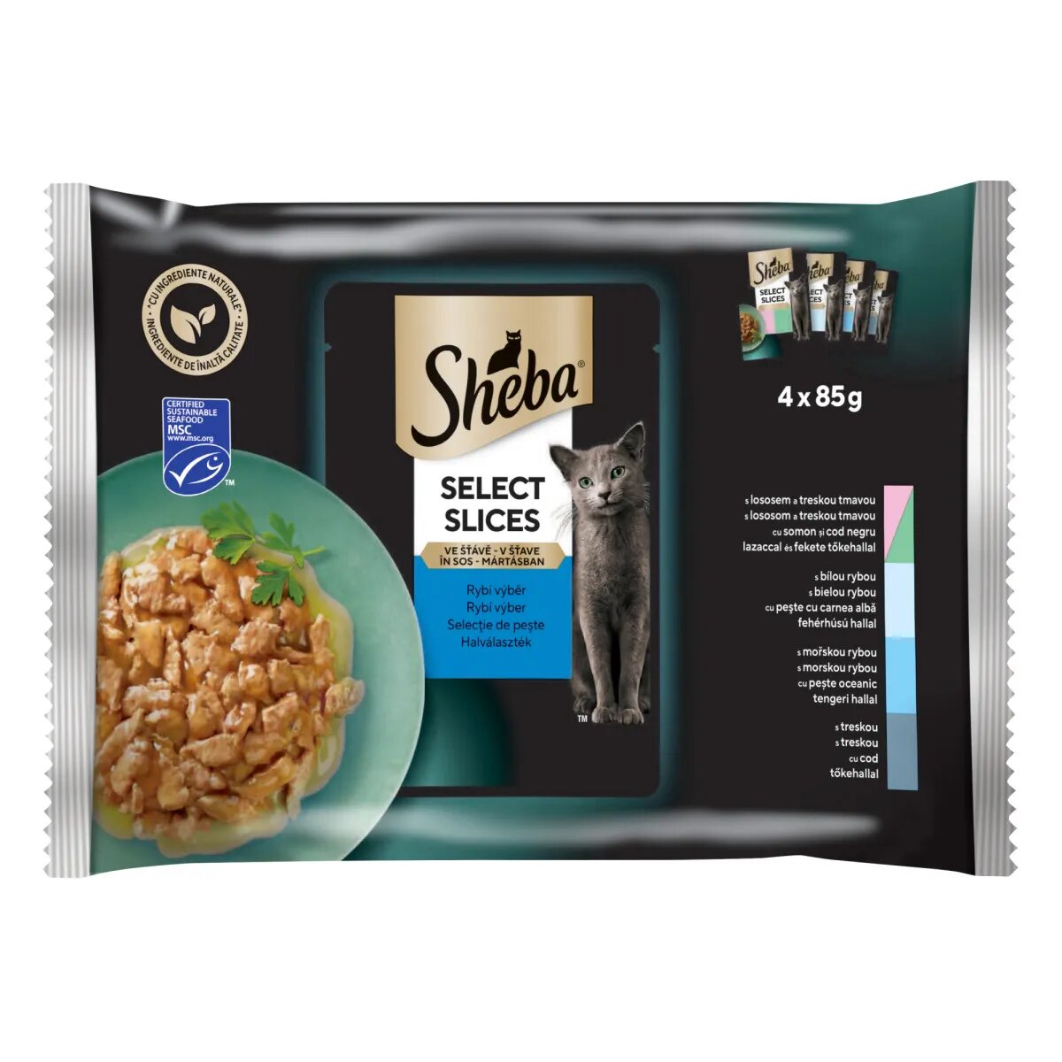 SHEBA Select Slices Pește plic hrană umedă pisici (în sos) multipack 85g x 4buc