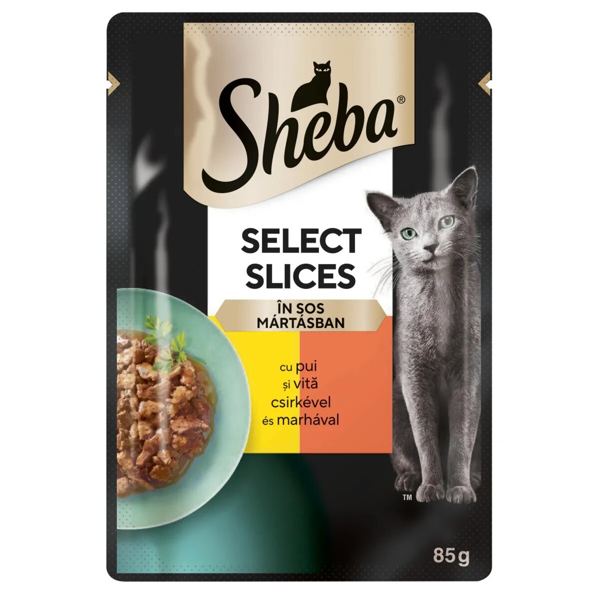 SHEBA Select Slices Pui și Vită plic hrană umedă pisici (în sos) bax 85g x 28buc