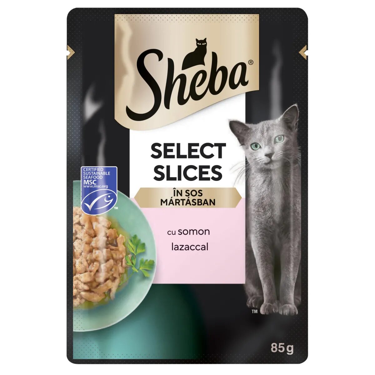 SHEBA Select Slices Somon plic hrană umedă pisici (în sos) bax 85g x 28buc