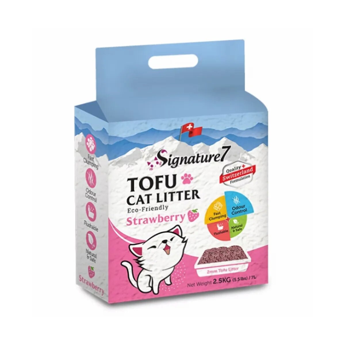 SIGNATURE7 Căpșuni așternut igienic pisici granule tofu aglomerant ecologic fără praf biodegradabil 7l
