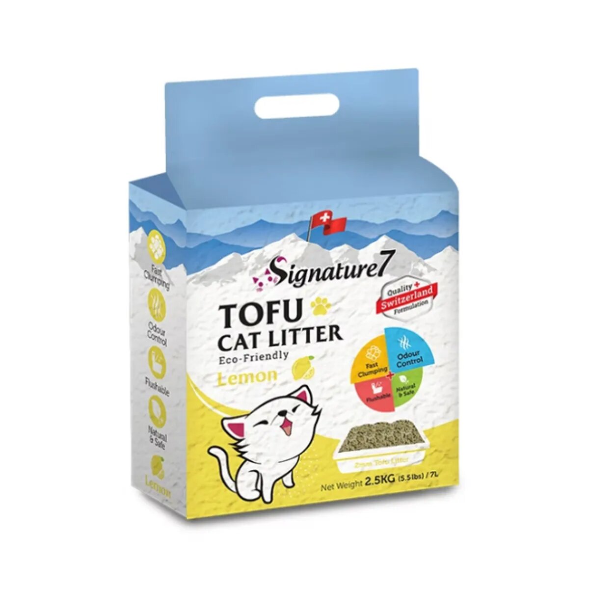 SIGNATURE7 Lămâie așternut igienic pisici granule tofu aglomerant ecologic fără praf biodegradabil 7l