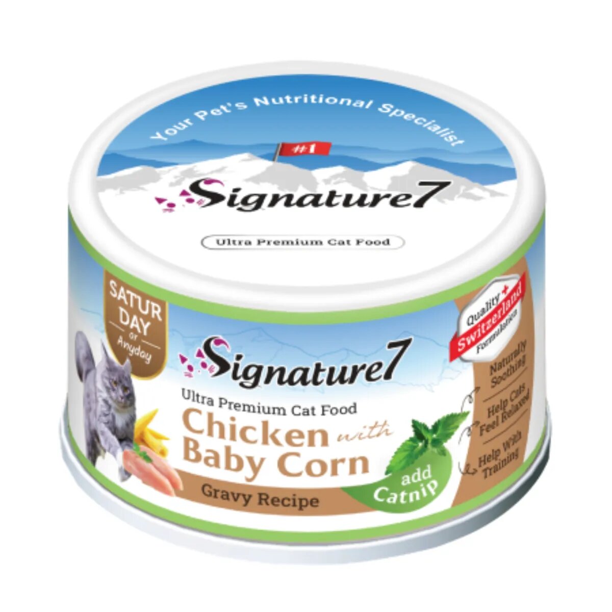 SIGNATURE7 Pui și Baby Corn conservă hrană umedă fără cereale pisici (în sos) 70g