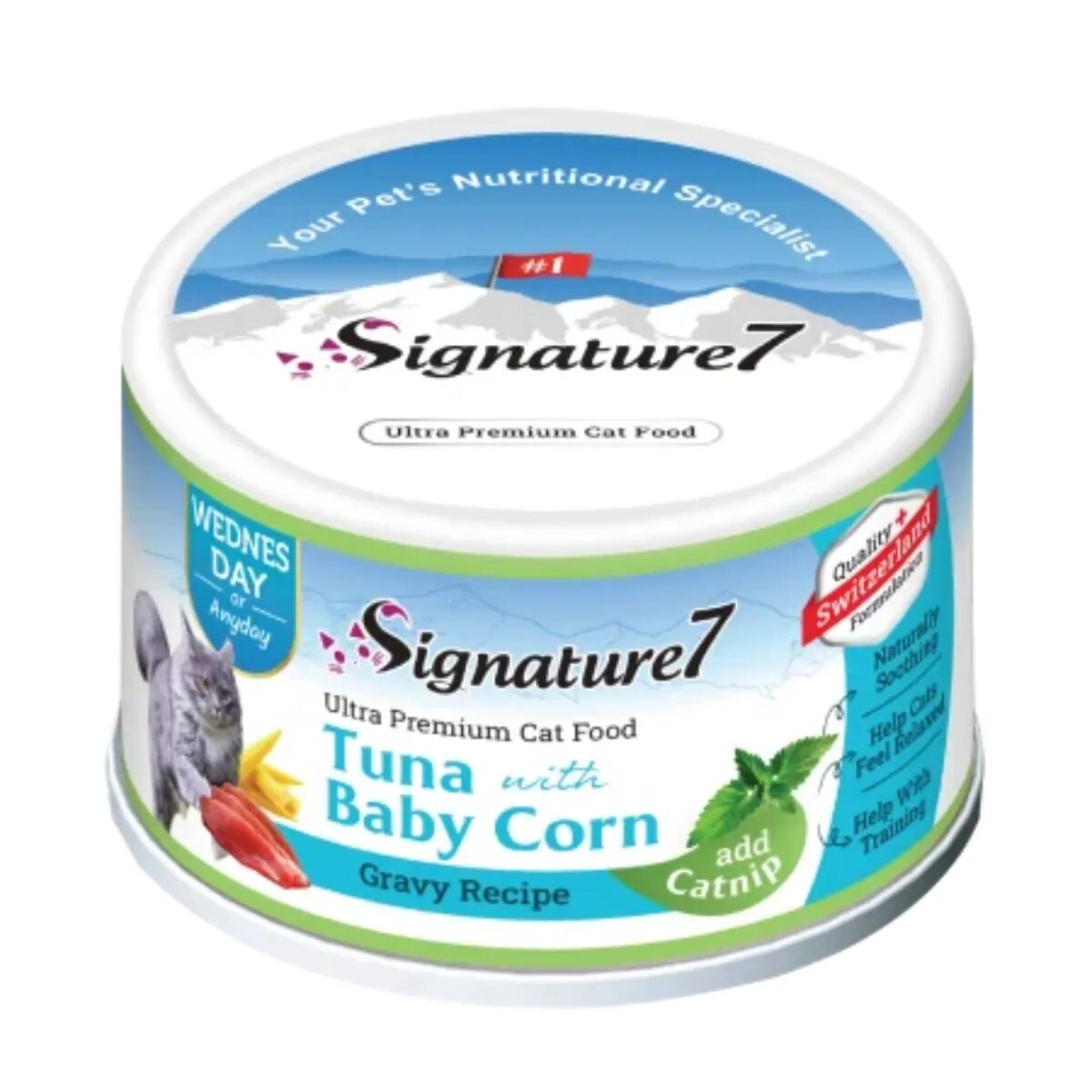 SIGNATURE7 Ton și Baby Corn conservă hrană umedă fără cereale pisici (în sos) 70g
