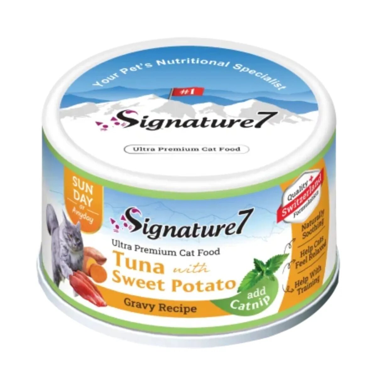 SIGNATURE7 Ton și Cartof Dulce conservă hrană umedă fără cereale pisici (în sos) bax 70g x 24buc