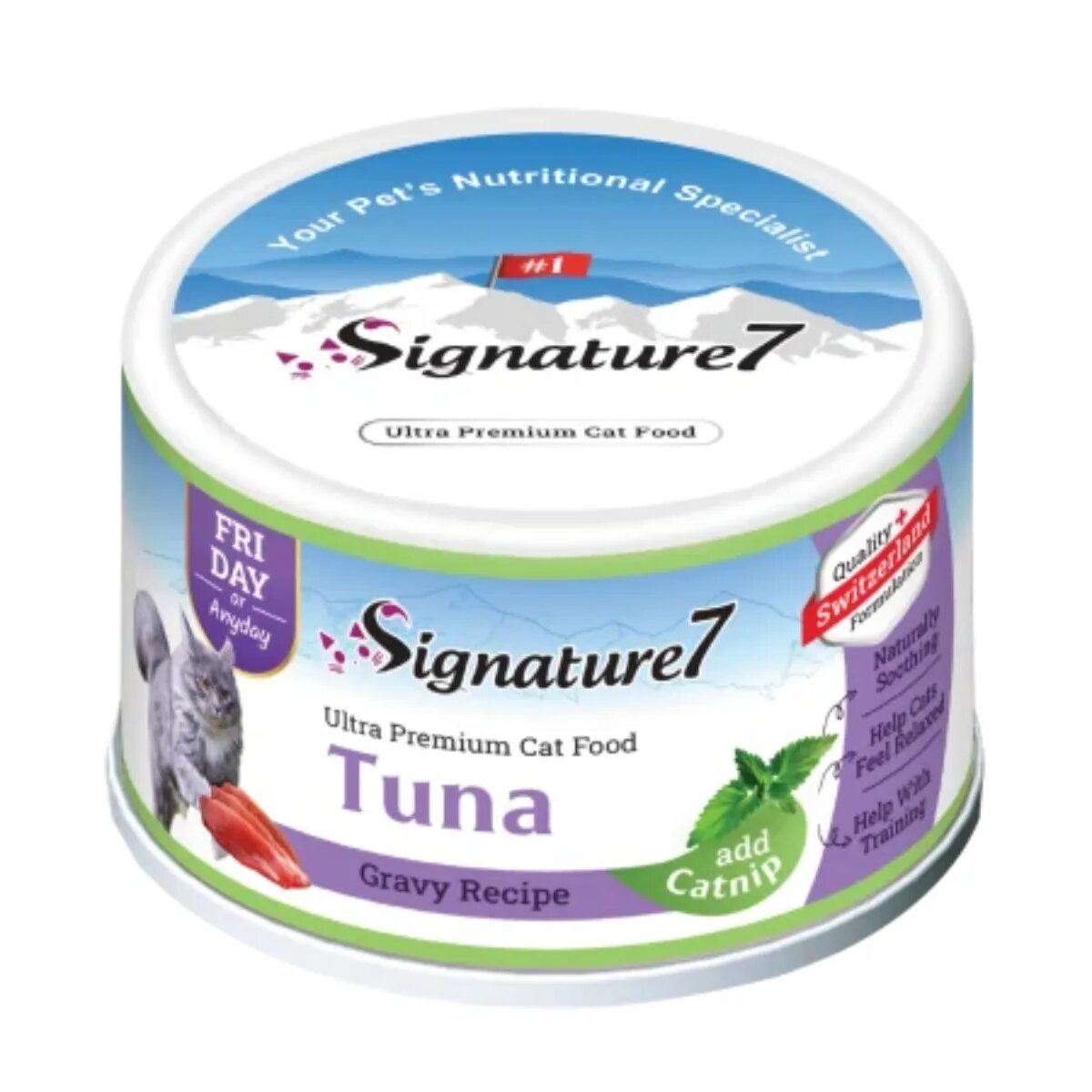 SIGNATURE7 Ton și Catnip conservă hrană umedă fără cereale pisici (în sos) 70g