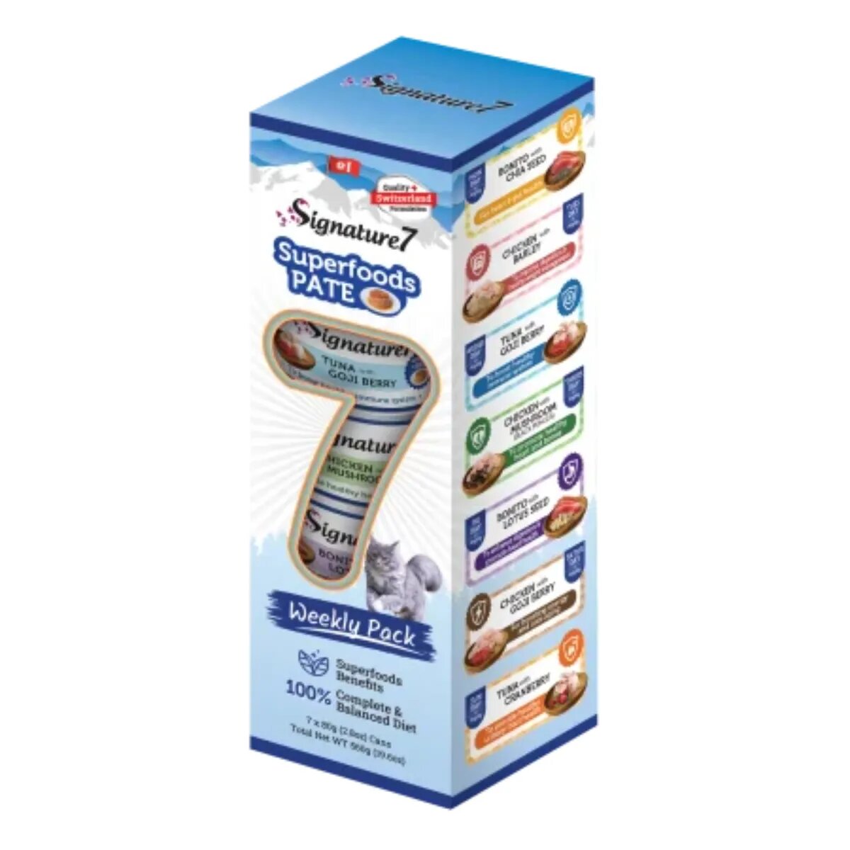 SIGNATURE7 Weekly Pack Superfoods Pate Pui și Pește conservă hrană umedă fără cereale pisici (pate) multipack 70g x 7buc
