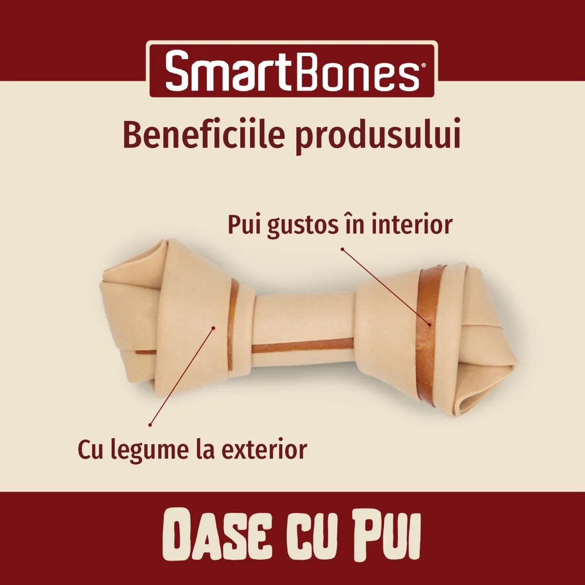 SmartBones Classics Chicken Bone Large recompense câini Os aromat Pui