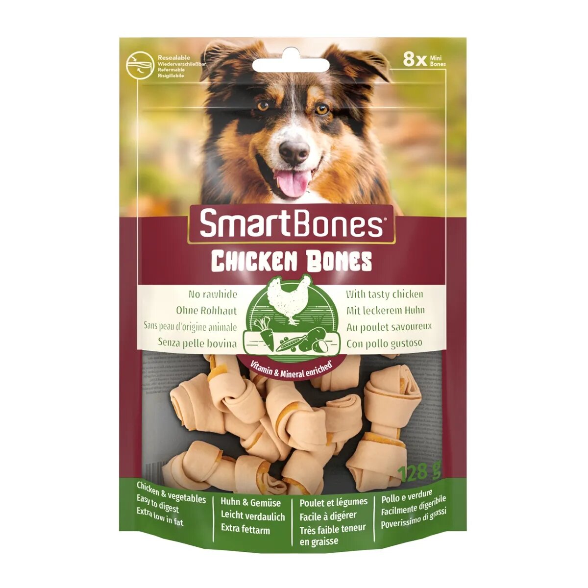 SmartBones Classics Chicken Bones Mini recompense câini Oase aromate Pui 8buc