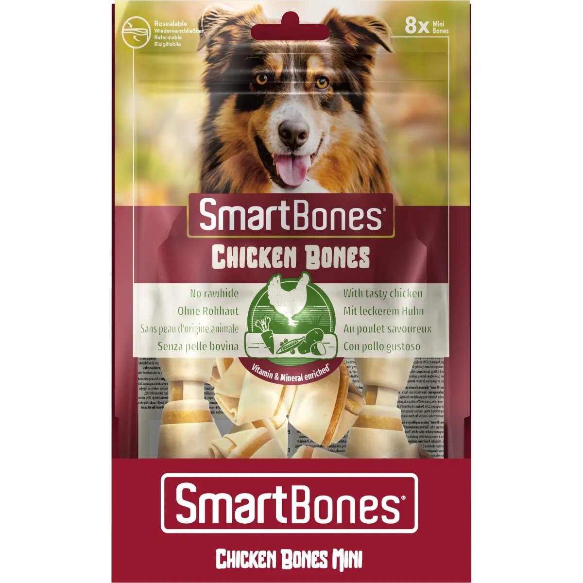 SmartBones Classics Chicken Bones Mini recompense câini Oase aromate Pui 8buc