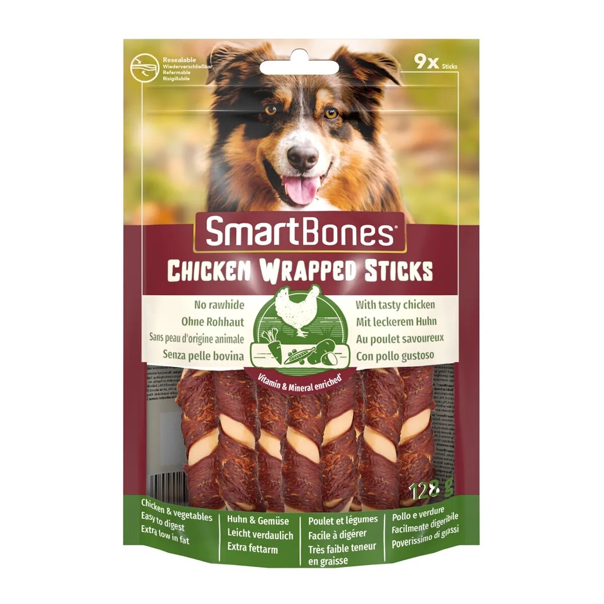 SmartBones Classics Chicken Warpped Sticks Mini recompense câini Batoane Pui 9buc