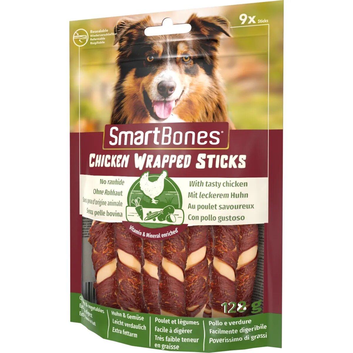 SmartBones Classics Chicken Warpped Sticks Mini recompense câini Batoane Pui 9buc