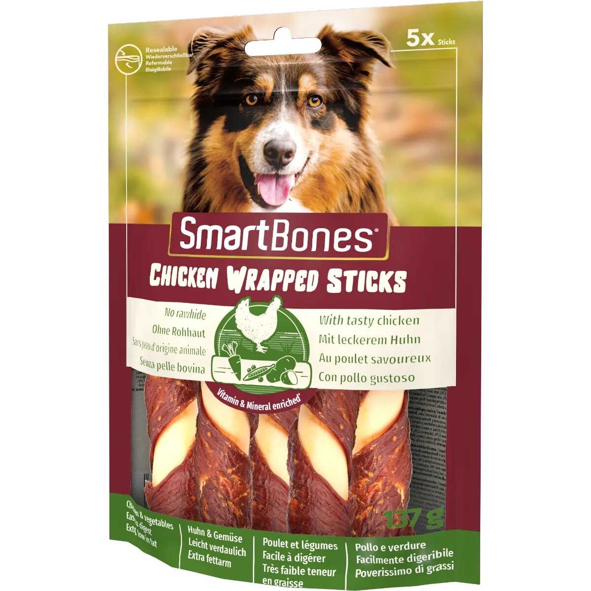 SmartBones Classics Chicken Warpped Sticks Mini recompense câini Batoane Pui Classics Chicken Warpped Sticks recompense câini Batoane Pui 5buc