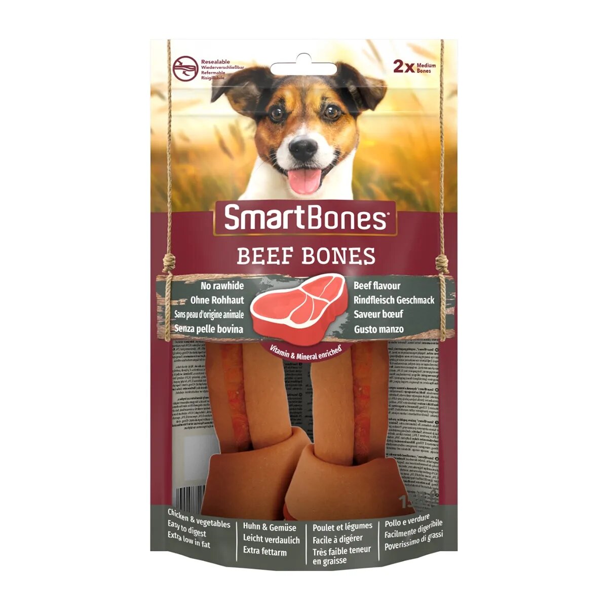 SmartBones Flavours Beef Bones Medium recompense câini Oase aromate Vita 2buc