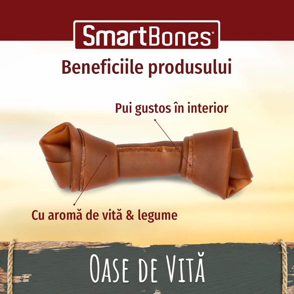 SmartBones Flavours Beef Bones Medium recompense câini Oase aromate Vita 2buc