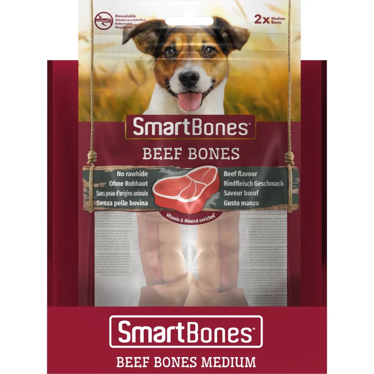 SmartBones Flavours Beef Bones Medium recompense câini Oase aromate Vita 2buc