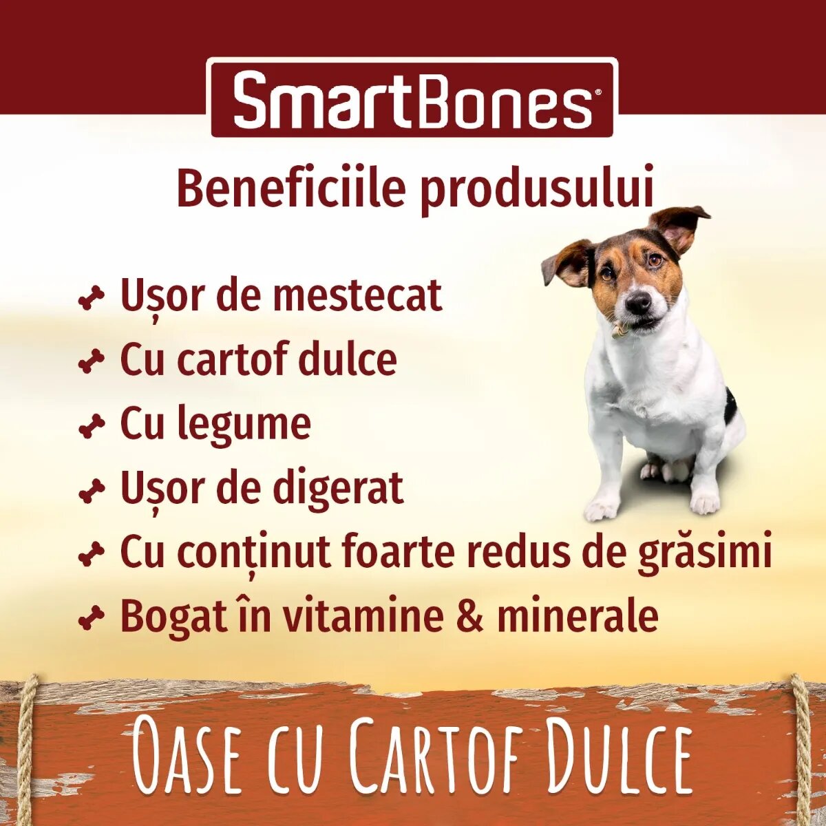 SmartBones Flavours Sweet Potato Bones Medium recompense câini Oase aromate Cartof Dulce 2buc