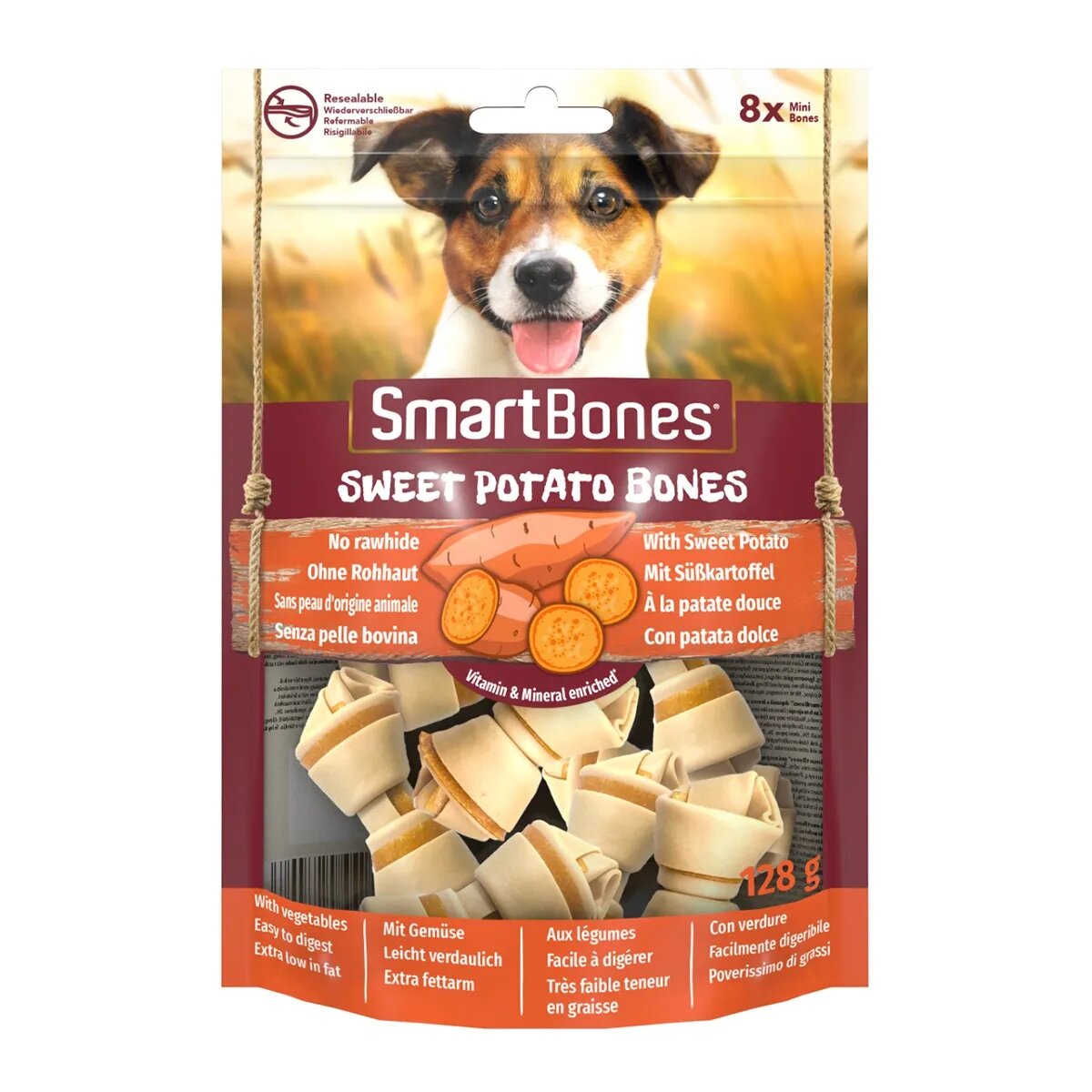 SmartBones Flavours Sweet Potato Bones Mini recompense câini Oase aromate Cartof Dulce 8buc