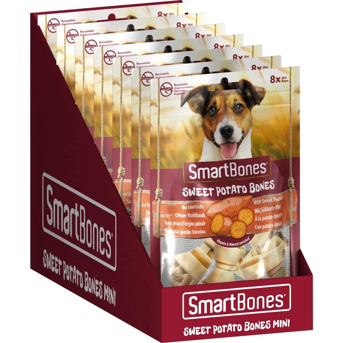 SmartBones Flavours Sweet Potato Bones Mini recompense câini Oase aromate Cartof Dulce 8buc