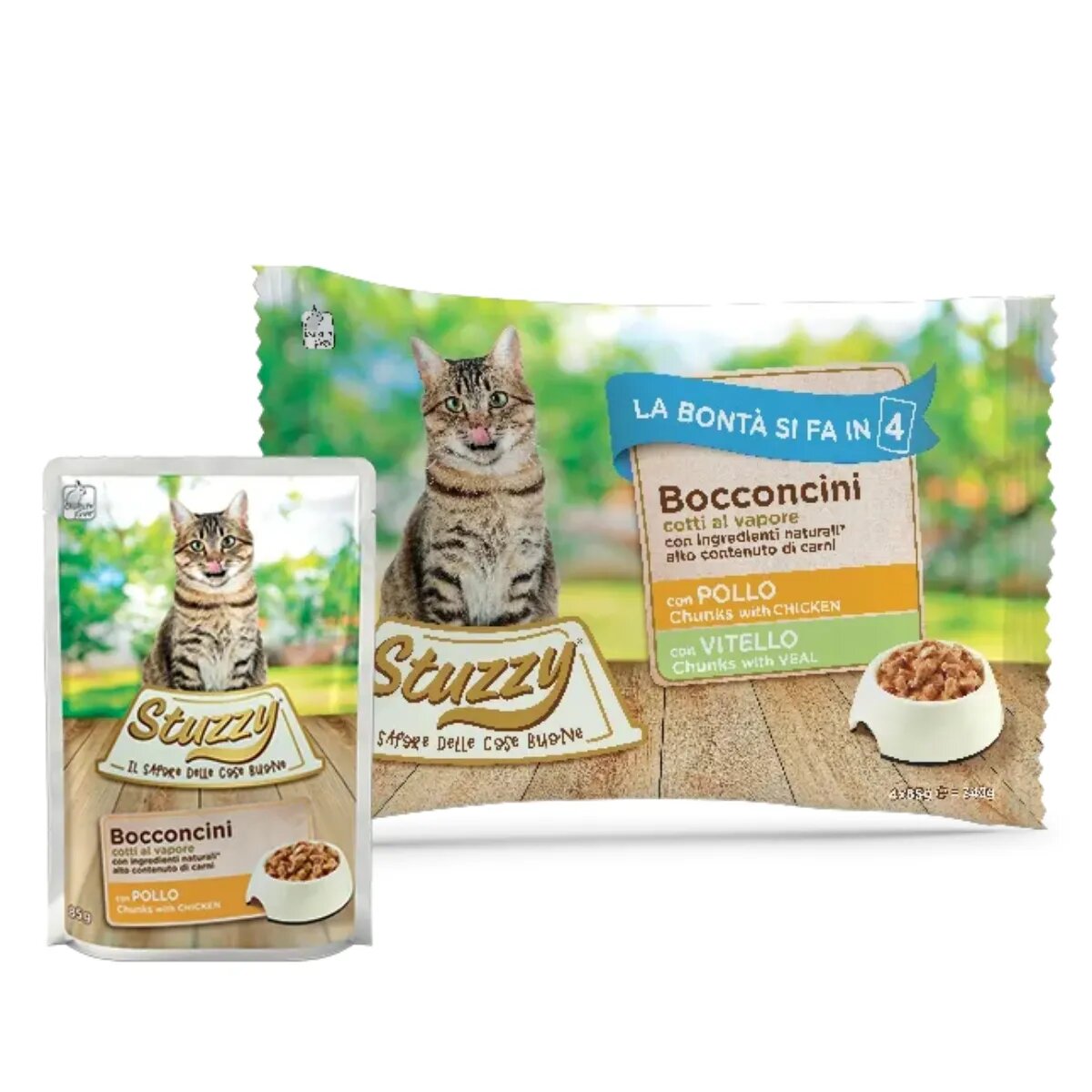 Stuzzy Chunks Pack Pui și Vită plic hrană umedă pisici (în aspic) multipack 85g x 4buc