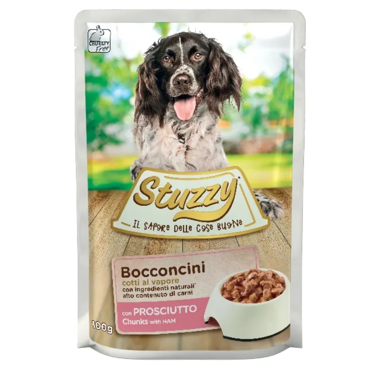 Stuzzy Chunks XS-XL Șuncă plic hrană umedă câini (în suc propriu) 100g