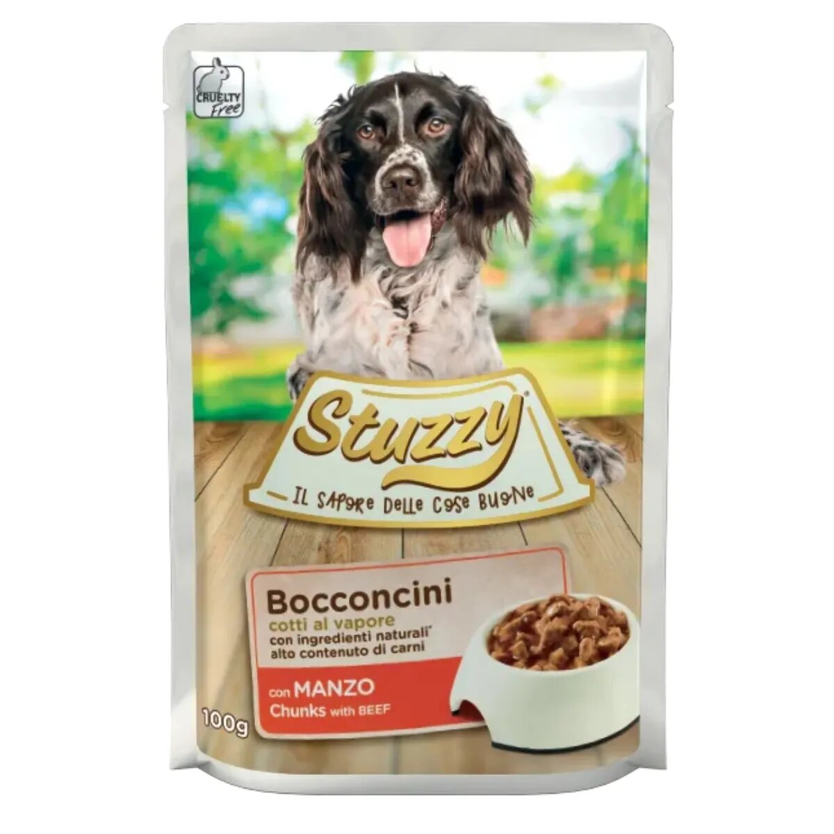Stuzzy Chunks XS-XL Vită plic hrană umedă câini (în suc propriu) 100g