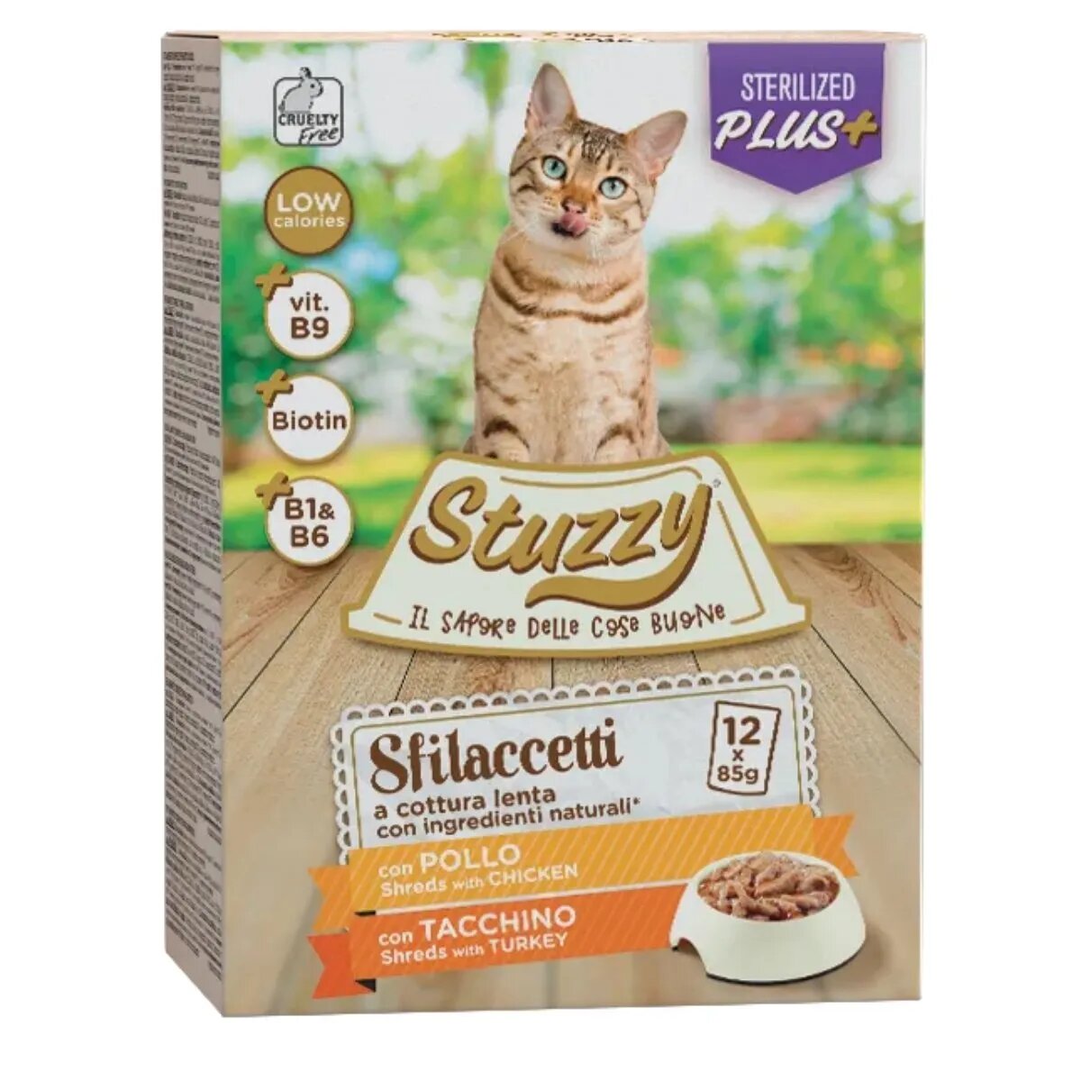 Stuzzy Shreds Pack Sterilised Pui și Curcan plic hrană umedă pisici sterilizate (în sos) multipack 85g x 12buc