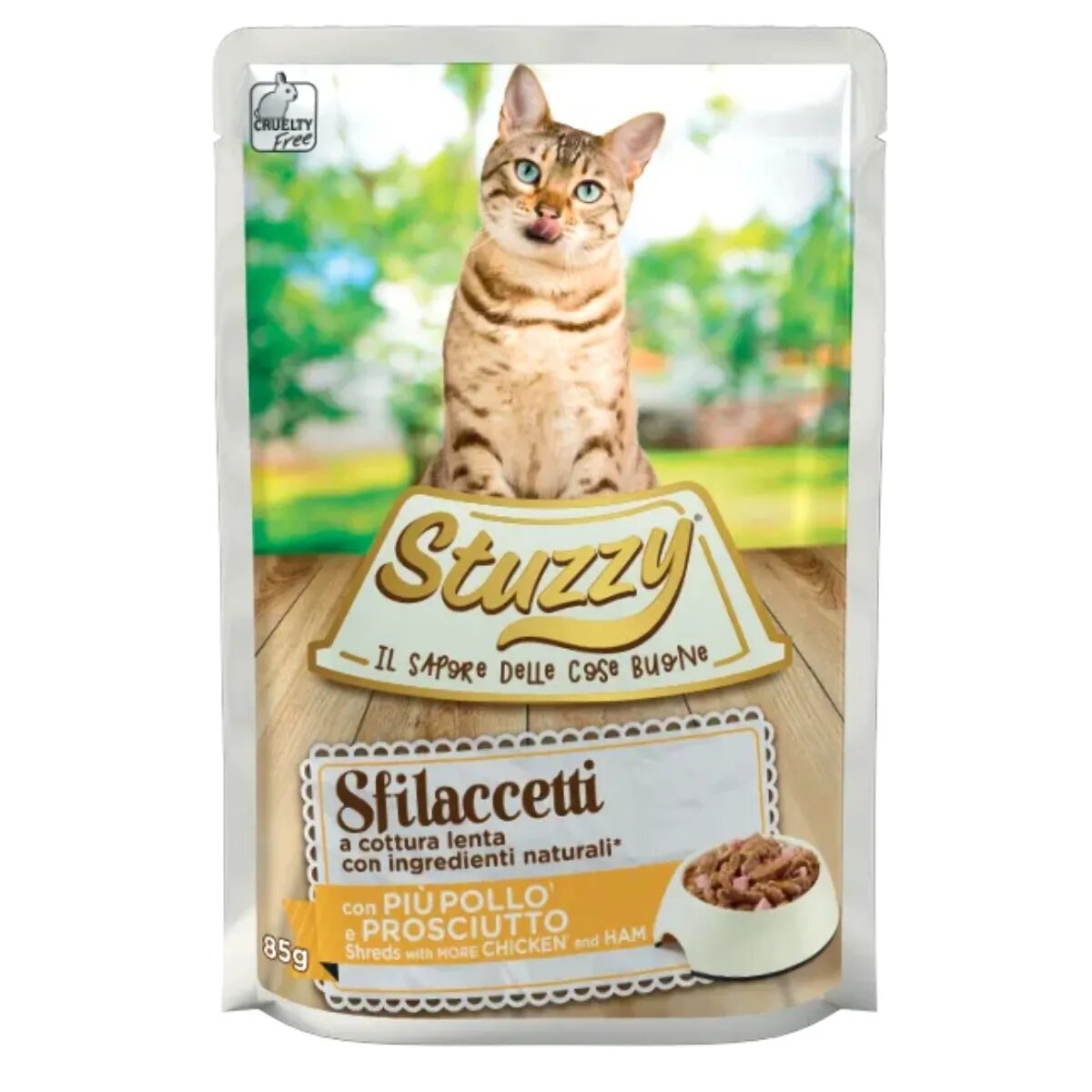 Stuzzy Shreds Pui și Șuncă plic hrană umedă pisici (în sos) 85g