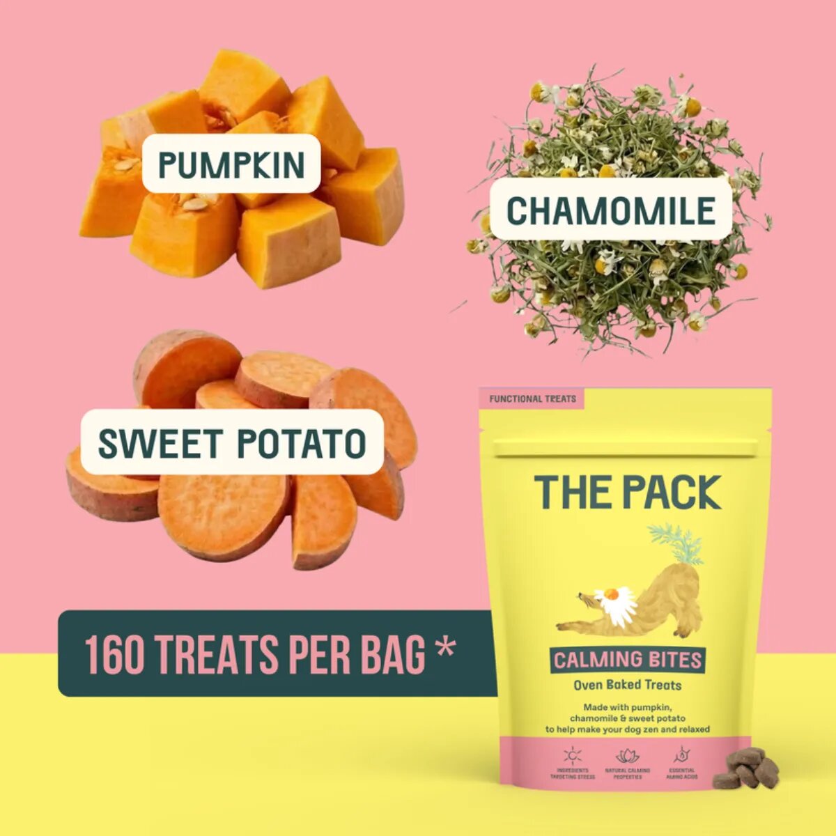 THE PACK Calming Bites XS-XL Fructe punguță recompense funcționale câini sistem nervos & calmante 100g