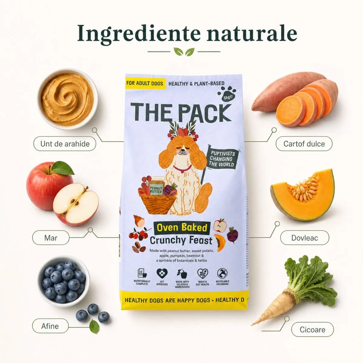 THE PACK Oven Baked Crunchy Feast XS-XL Legume și Fructe hrană uscată câini 5kg