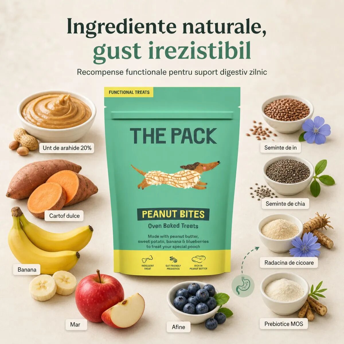 THE PACK Peanut Bites XS-XL Unt de Arahide punguță recompense câini 100g