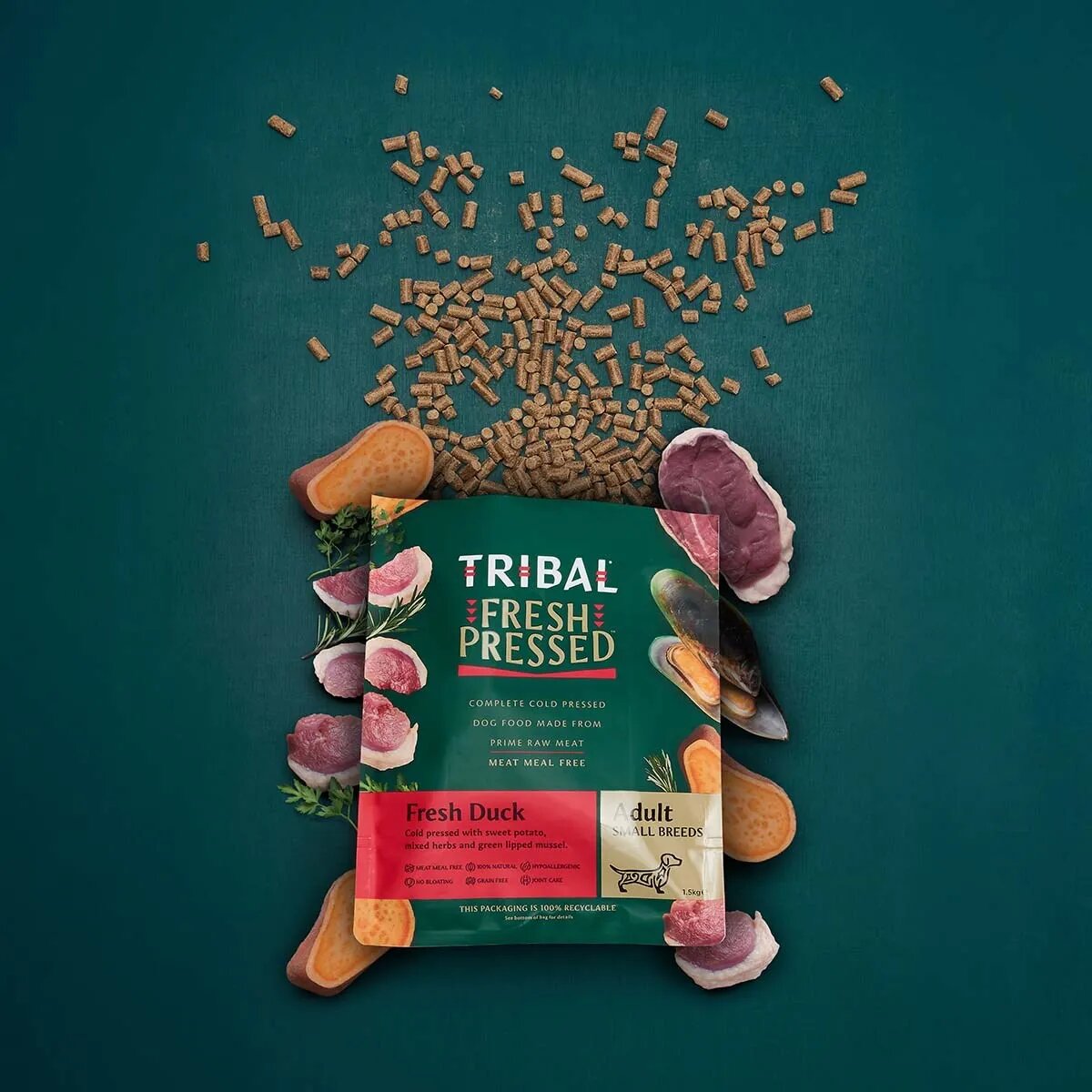 TRIBAL Fresh Pressed Small Breed XS-S Rață hrană uscată fără cereale câini presată la rece 5kg