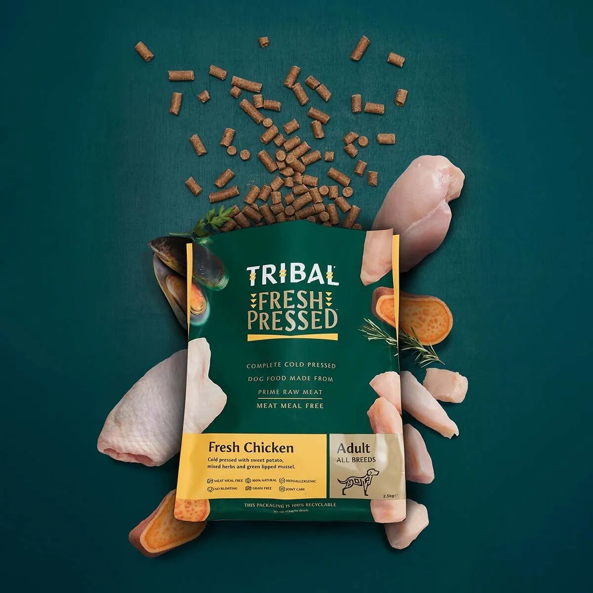 TRIBAL Fresh Pressed XS-XL Pui hrană uscată fără cereale câini presată la rece 12kg