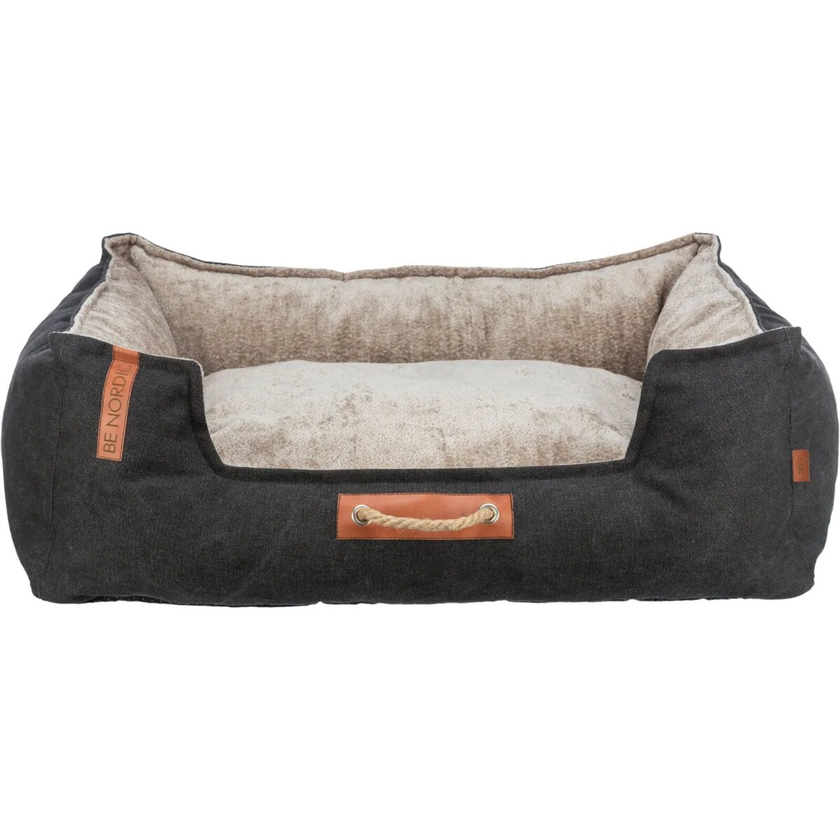 Trixie Be Nordic pat dreptunghiular câini bumbac husă detașabilă antiderapant negru și bej 80x60cm
