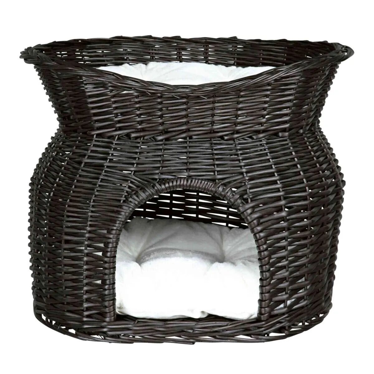 Trixie Coș cu 2 Pernițe coș asimetric câini și pisici XS-S răchită 54 x 43 x 37 cm Căsuță cu 2 Pernițe pisici răchită negru 54 x 43 x 37 cm