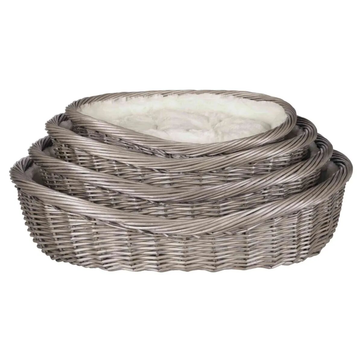 Trixie coș rotund câini și pisici răchită gri Culcuș din Nuiele Căptușit cu Blăniță coș rotund câini S-M răchită gri ⌀ 70 cm