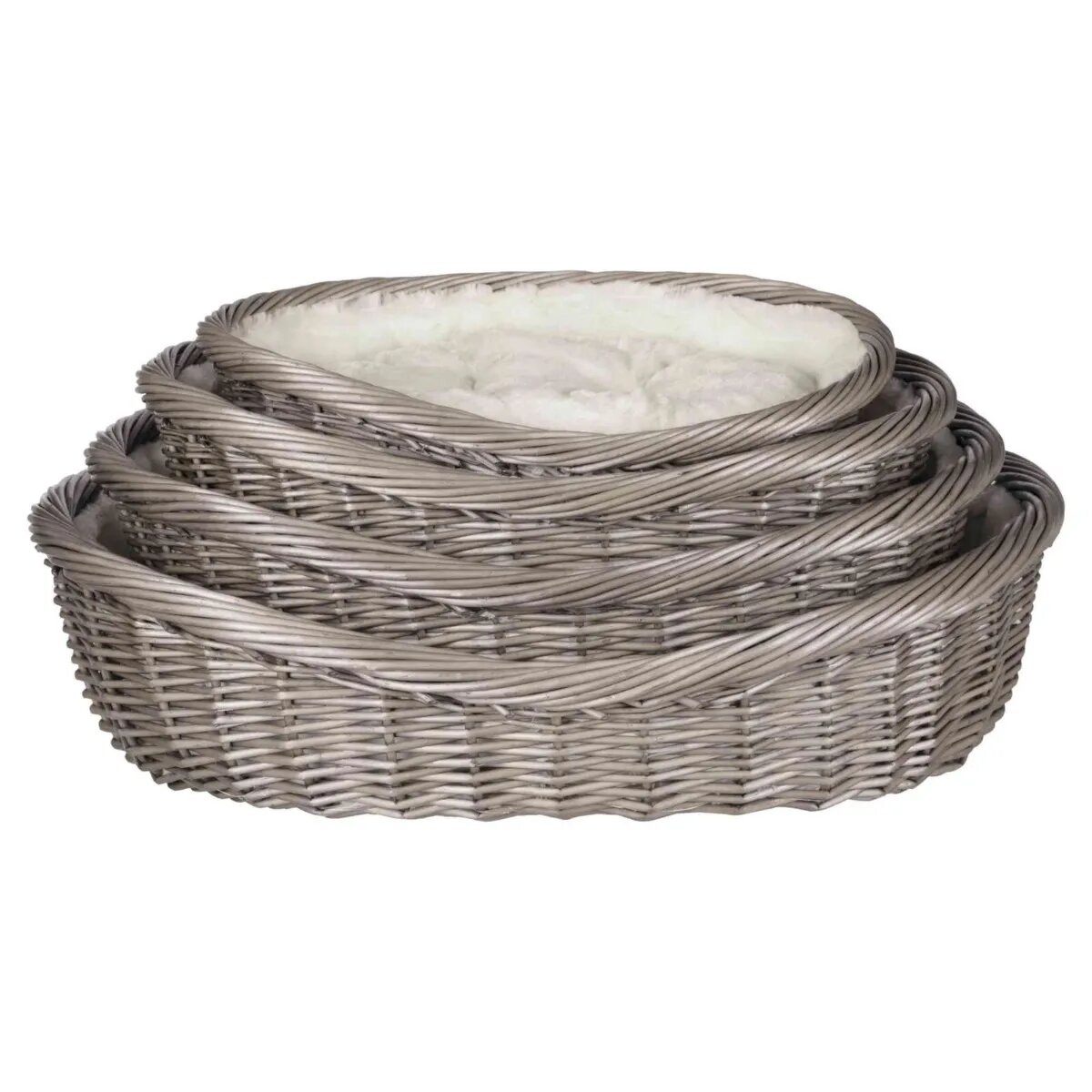 Trixie coș rotund câini și pisici răchită gri Culcuș din Nuiele Căptușit cu Blăniță coș rotund câini și pisici XS-S răchită gri ⌀ 60 cm